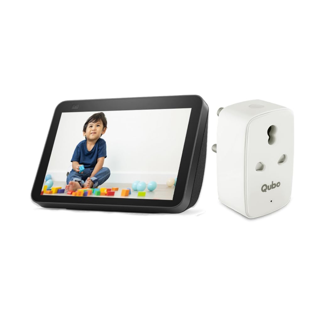 Amazon Echo Show 8 (2nd Gen) Black with Qubo Smart 360 3MP 1296p WiFi CCTV Security Camera