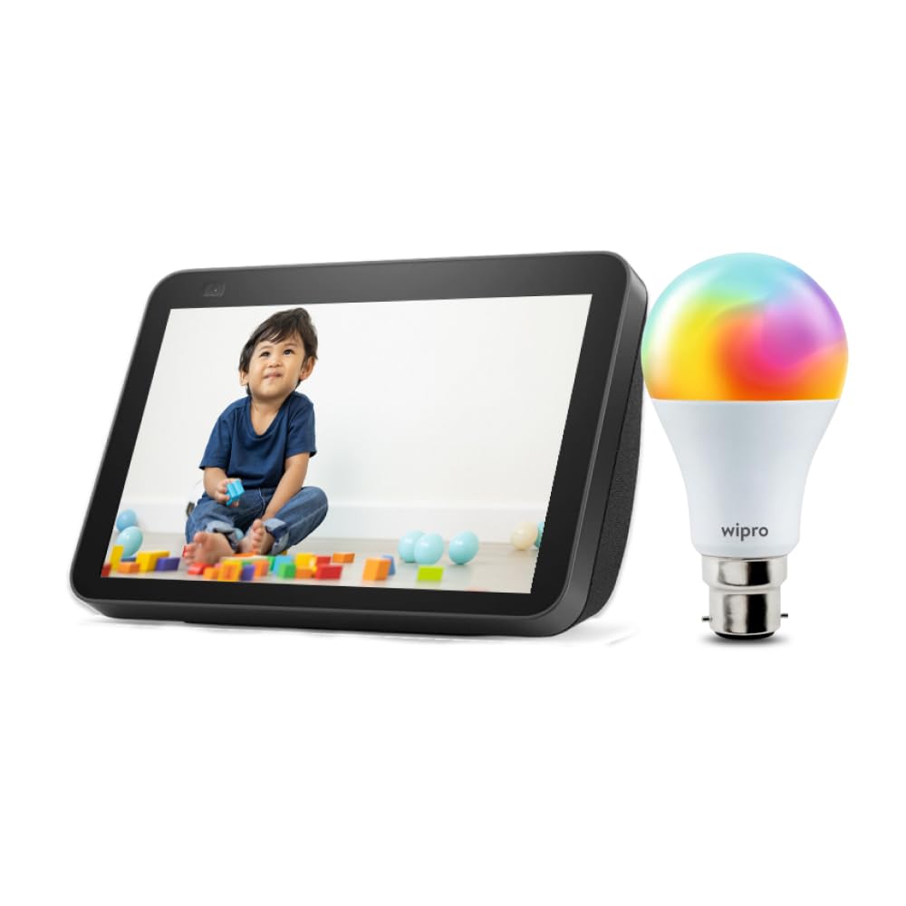 Amazon Echo Show 8 (2nd Gen) Black with Qubo Smart 360 3MP 1296p WiFi CCTV Security Camera