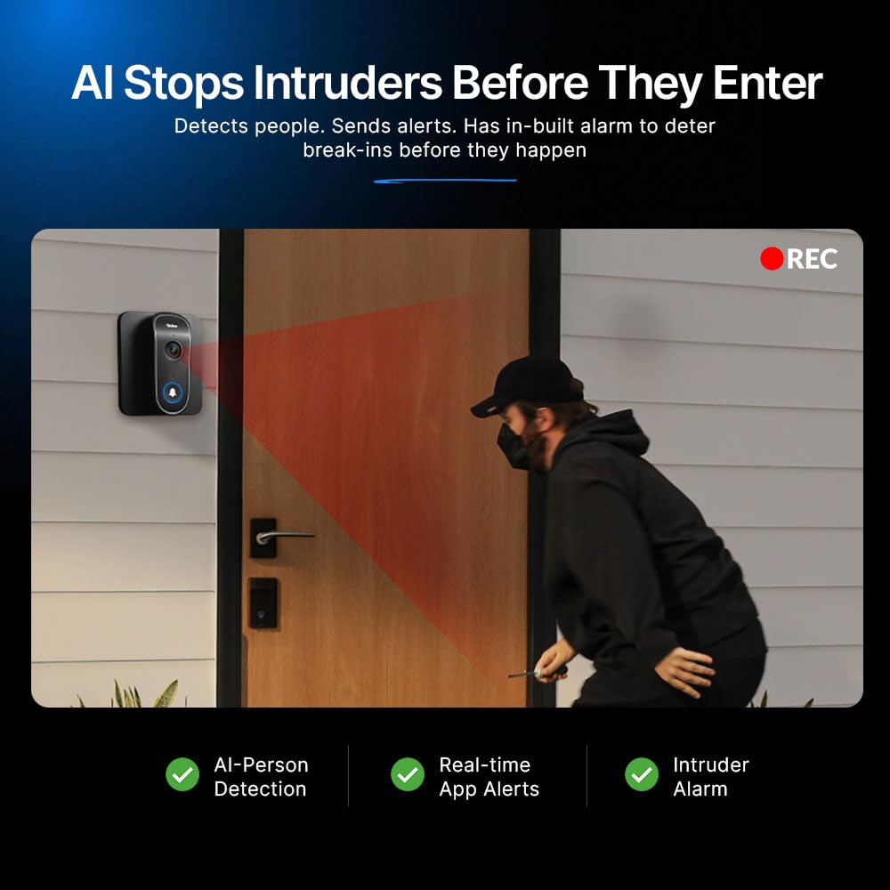 Qubo Smart Wi-Fi Video Doorbell Pro 2K from Hero Group | Instant Phone Visitor Video Call | Intruder Alarm | 3MP 1296P Resolution | 2-Way Talk | NightPulse Vision