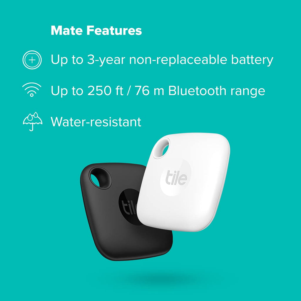 Tile Mate1st Gen Bluetooth Item Finder, 2 Pack, 60m Finding Range, Compatible with Alexa & Google Home, iOS & Android Compatible, Upto 3 Years of Battery, Find Keys, Remotes & More, Black/White