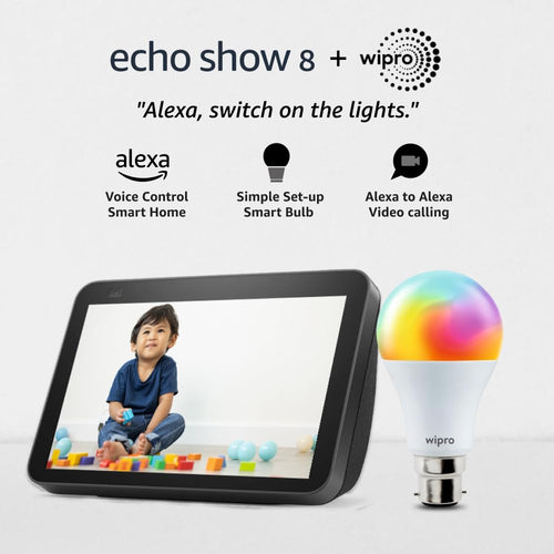 Amazon Echo Show 8 (2nd Gen) Black with Qubo Smart 360 3MP 1296p WiFi CCTV Security Camera