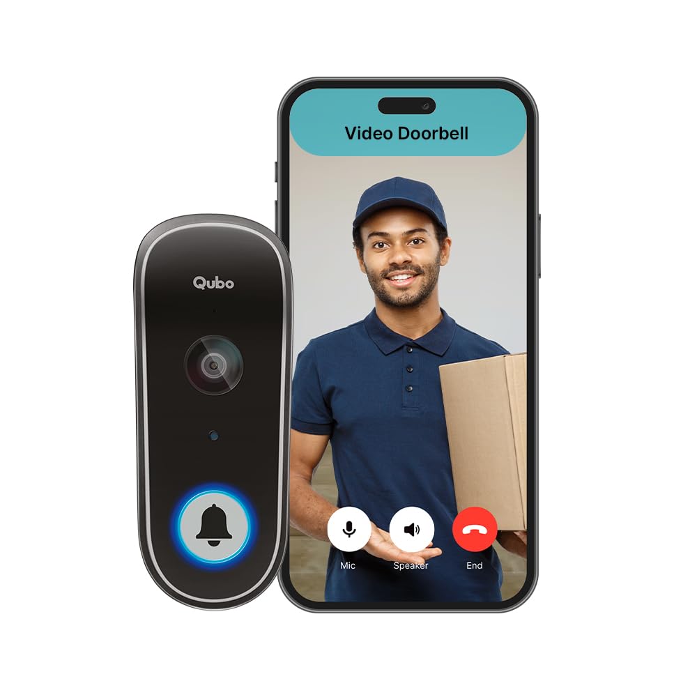 Qubo Smart Wi-Fi Video Doorbell Pro 2K from Hero Group | Instant Phone Visitor Video Call | Intruder Alarm | 3MP 1296P Resolution | 2-Way Talk | NightPulse Vision