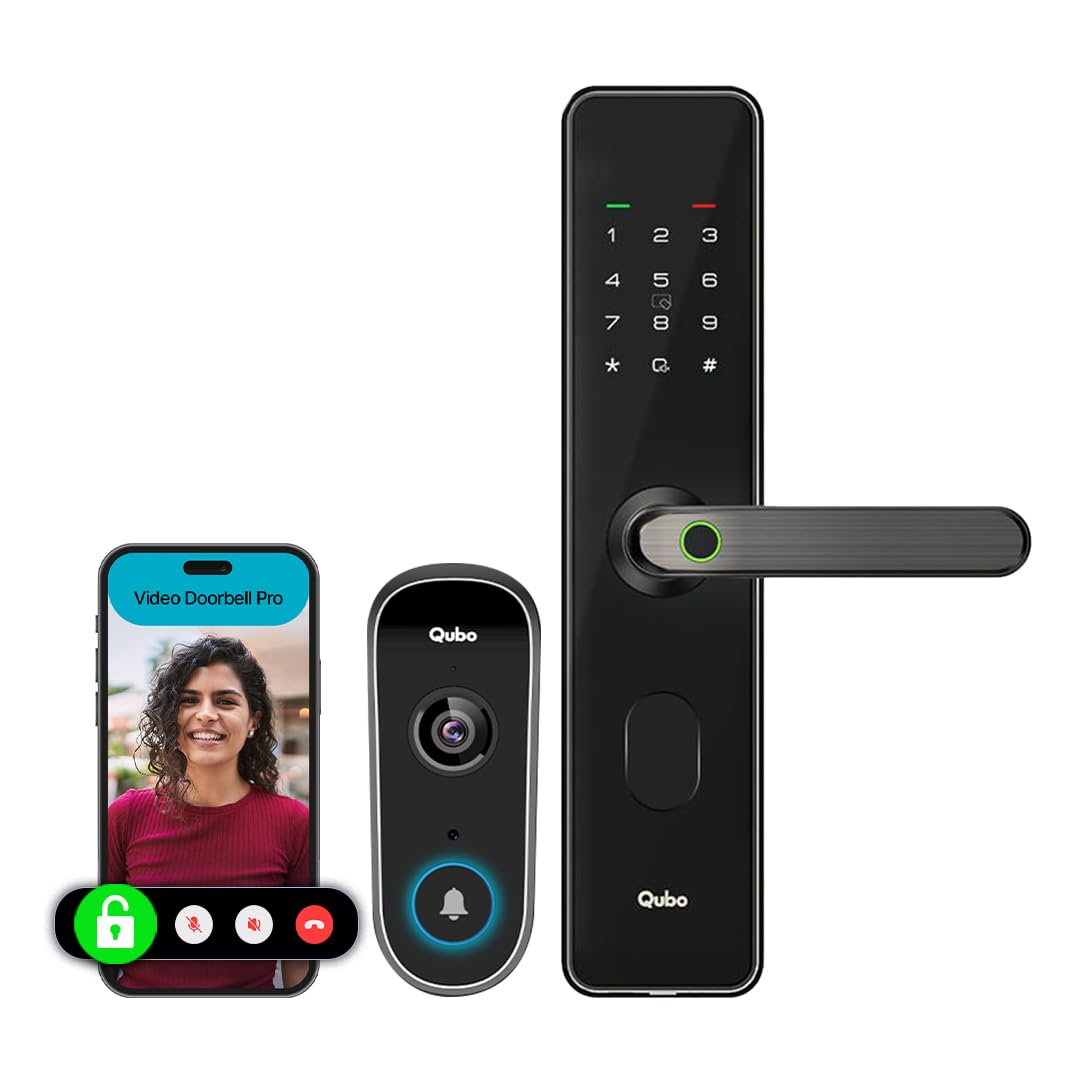 Qubo Smart Wi-Fi Video Doorbell Pro 2K from Hero Group | Instant Phone Visitor Video Call | Intruder Alarm | 3MP 1296P Resolution | 2-Way Talk | NightPulse Vision