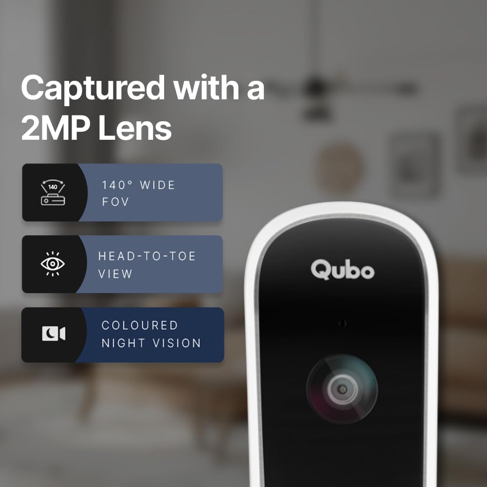 Qubo Smart Wi-Fi Video Doorbell Pro 2K from Hero Group | Instant Phone Visitor Video Call | Intruder Alarm | 3MP 1296P Resolution | 2-Way Talk | NightPulse Vision