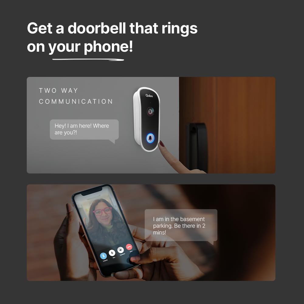 Qubo Smart Wi-Fi Video Doorbell Pro 2K from Hero Group | Instant Phone Visitor Video Call | Intruder Alarm | 3MP 1296P Resolution | 2-Way Talk | NightPulse Vision