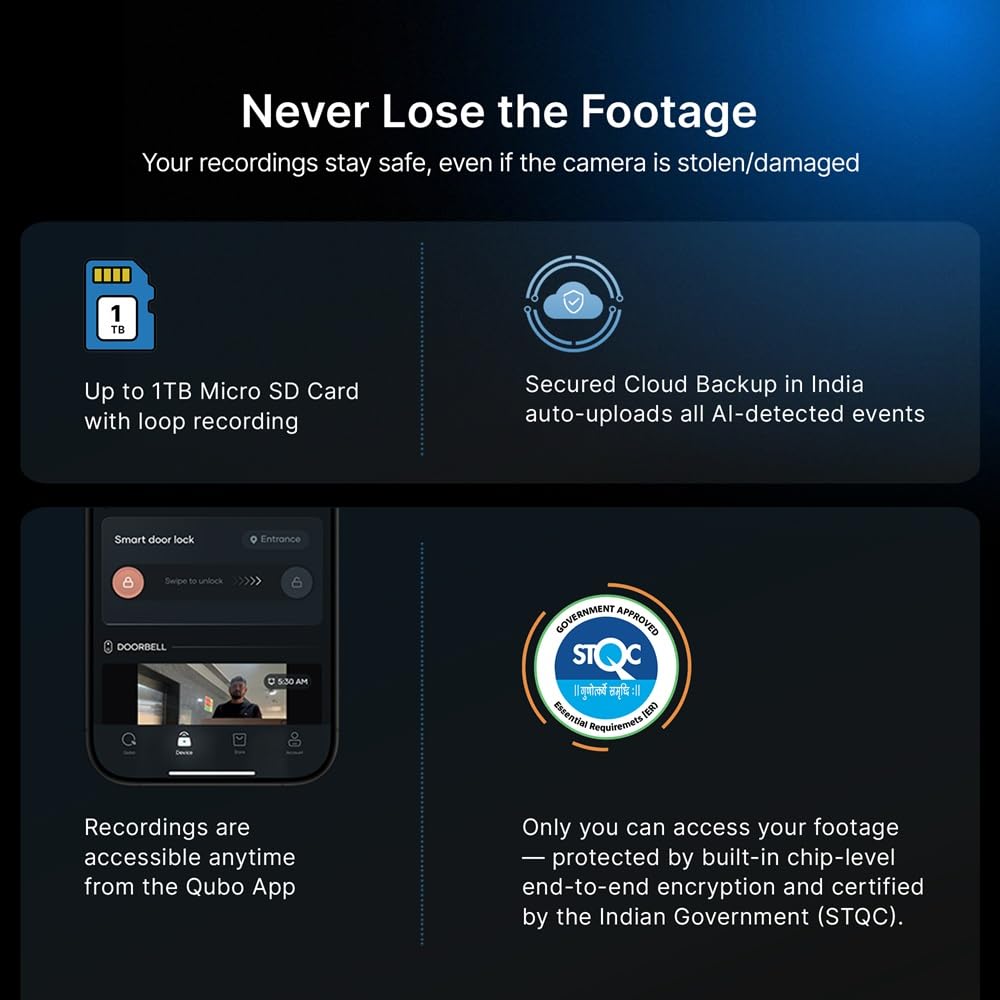 Qubo Smart Wi-Fi Video Doorbell Pro 2K from Hero Group | Instant Phone Visitor Video Call | Intruder Alarm | 3MP 1296P Resolution | 2-Way Talk | NightPulse Vision