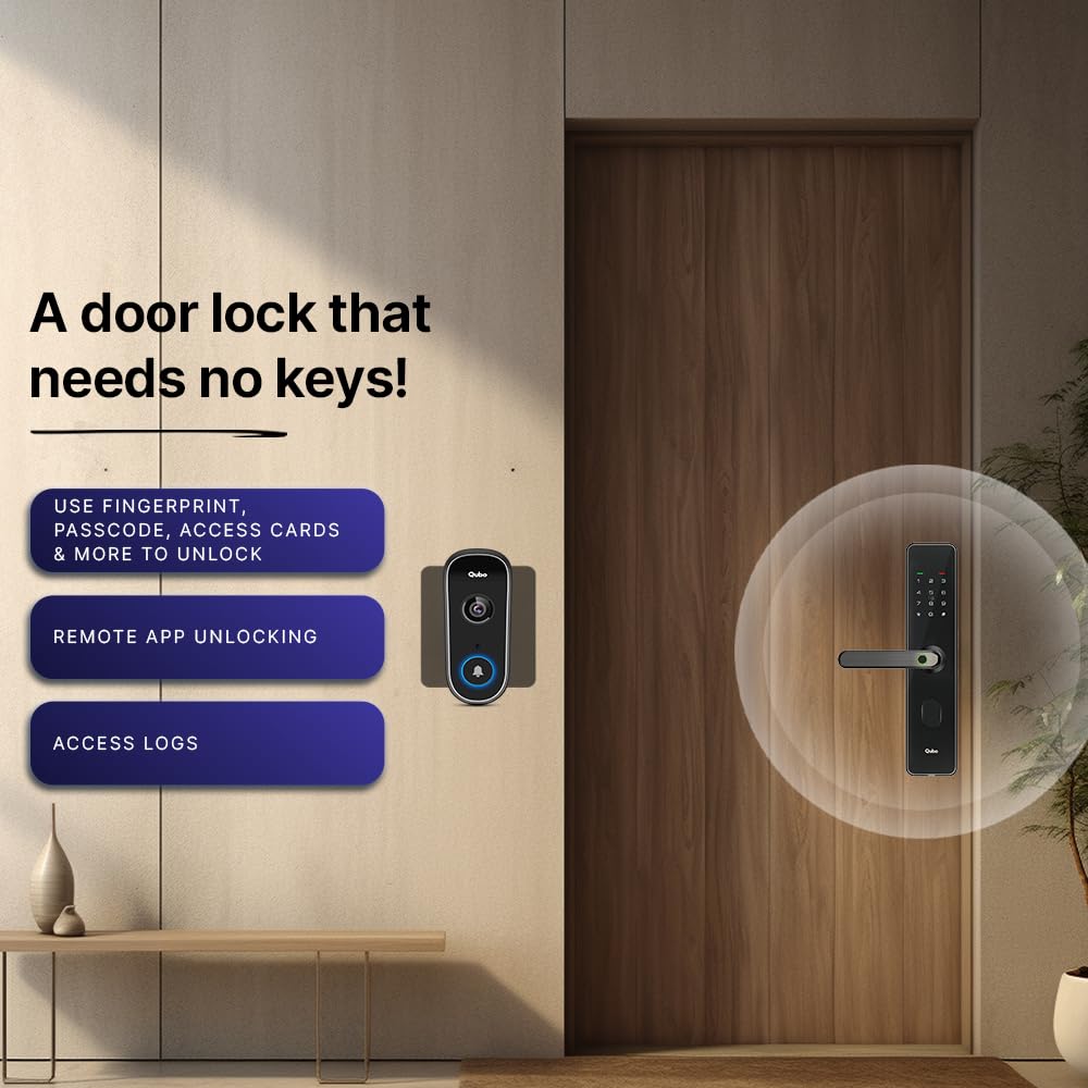 Qubo Smart Wi-Fi Video Doorbell Pro 2K from Hero Group | Instant Phone Visitor Video Call | Intruder Alarm | 3MP 1296P Resolution | 2-Way Talk | NightPulse Vision