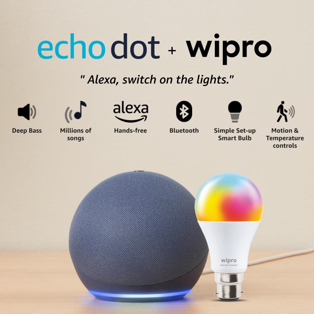 Amazon Echo Dot (5th Gen, Black) Combo with Wipro 16A Smart Plug