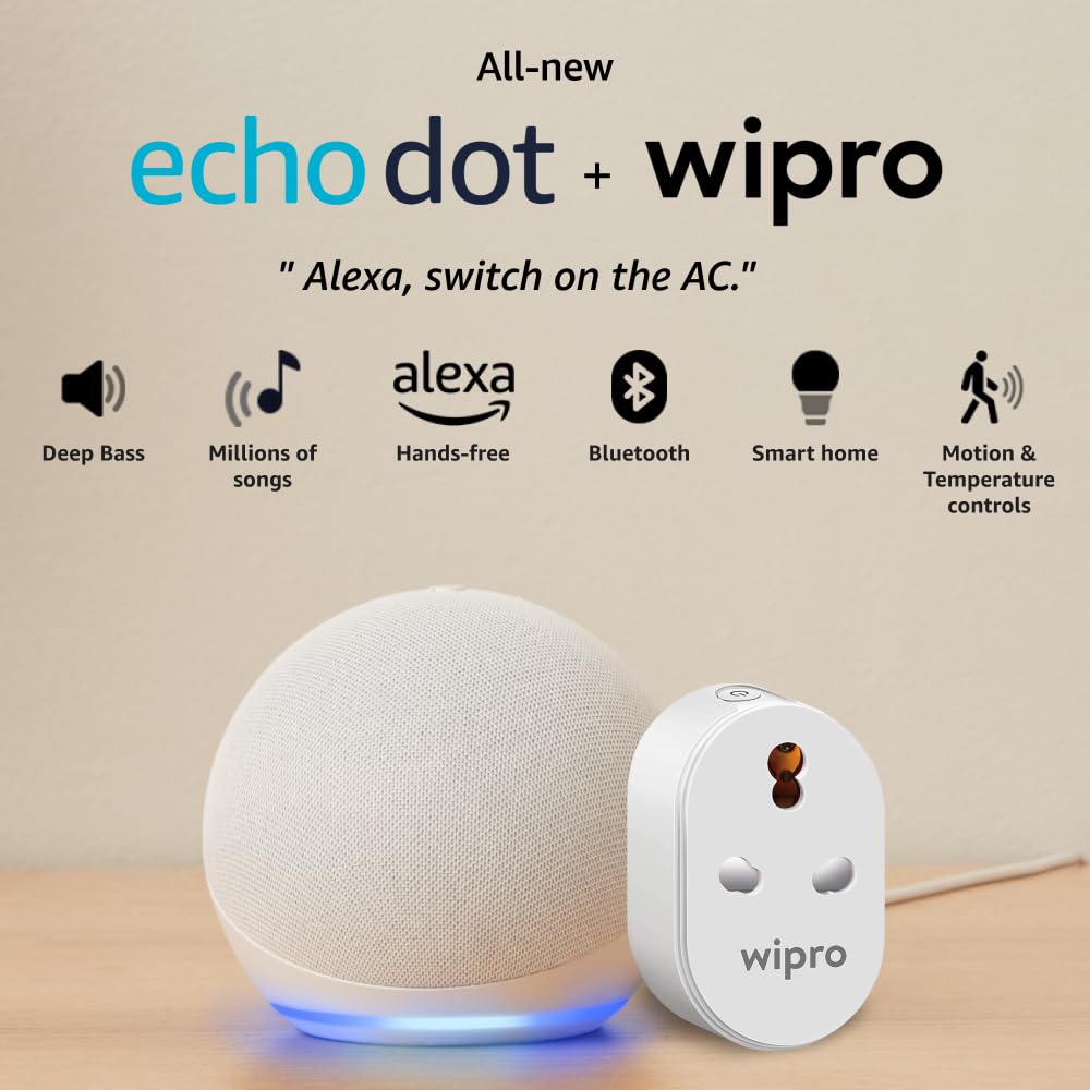 Amazon Echo Dot (5th Gen, Black) Combo with Wipro 16A Smart Plug