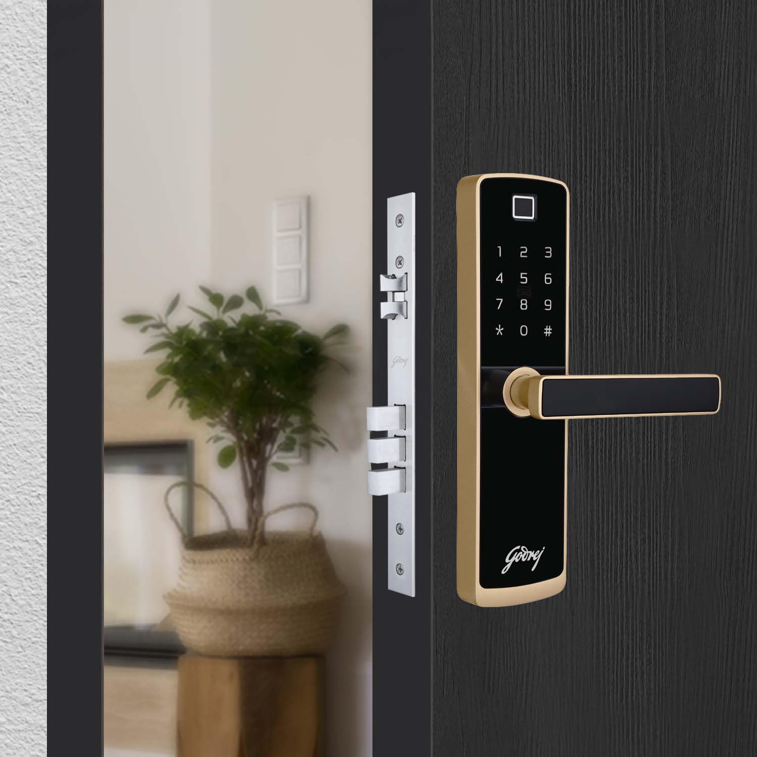 Godrej Smart Lock | Catus Connect | 5 in 1 Access | WiFi |Fingerprint |RFID Card | PIN Access| Key|3 Strong Locking Dead Bolts | Main Door Digital Lock | Rose Gold | 3 Yr Warranty | Free Installation