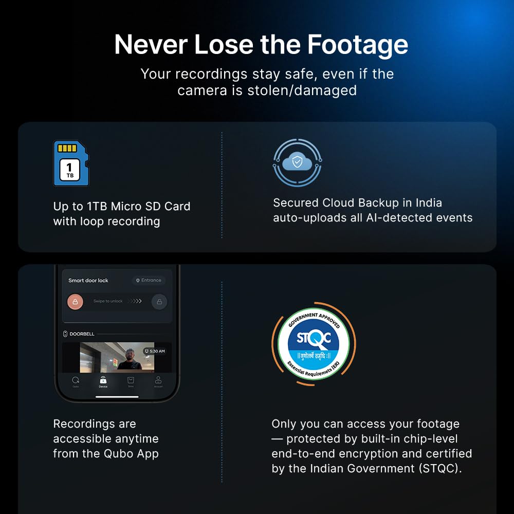 Qubo Smart Wi-Fi Video Doorbell Pro 2K from Hero Group | Instant Phone Visitor Video Call | Intruder Alarm | 3MP 1296P Resolution | 2-Way Talk | NightPulse Vision