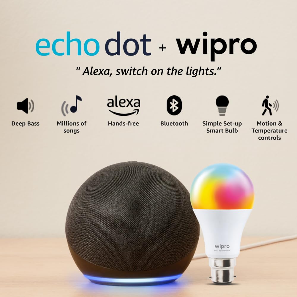Amazon Echo Dot (5th Gen, Black) Combo with Wipro 16A Smart Plug