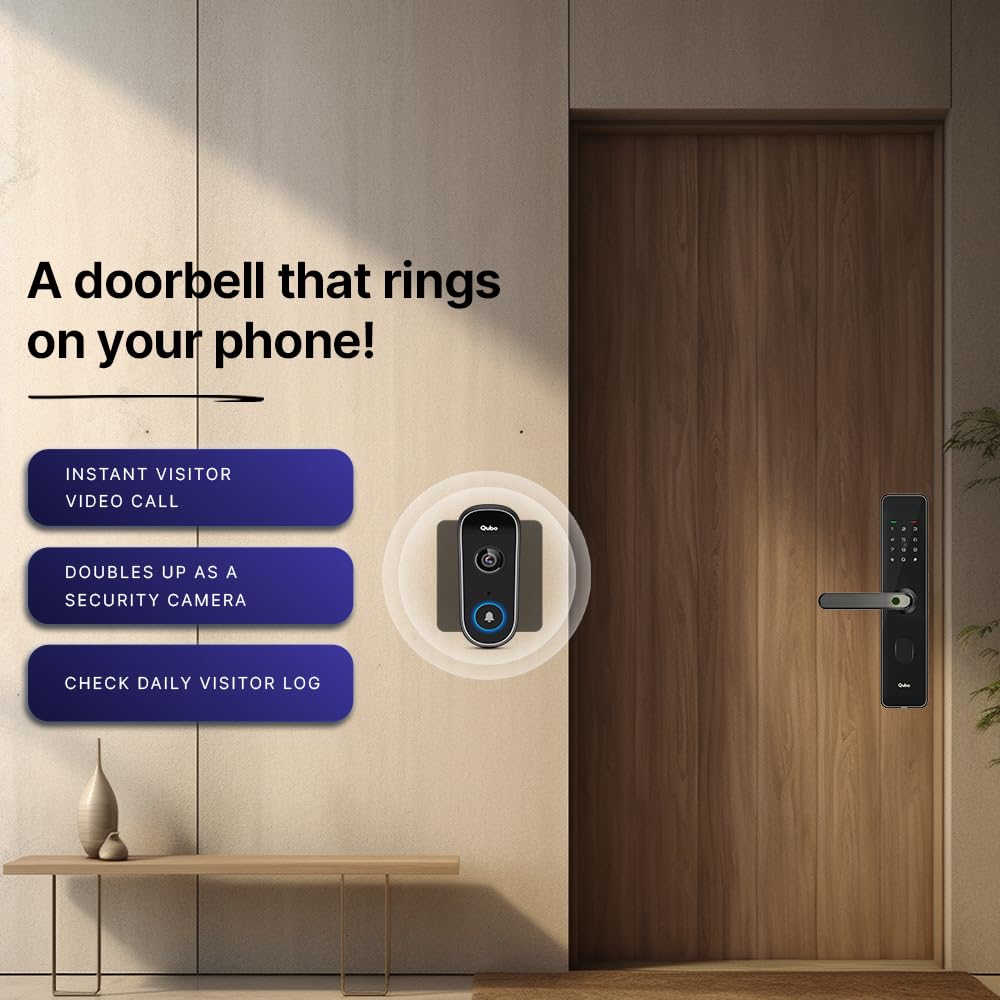 Qubo Smart Wi-Fi Video Doorbell Pro 2K from Hero Group | Instant Phone Visitor Video Call | Intruder Alarm | 3MP 1296P Resolution | 2-Way Talk | NightPulse Vision