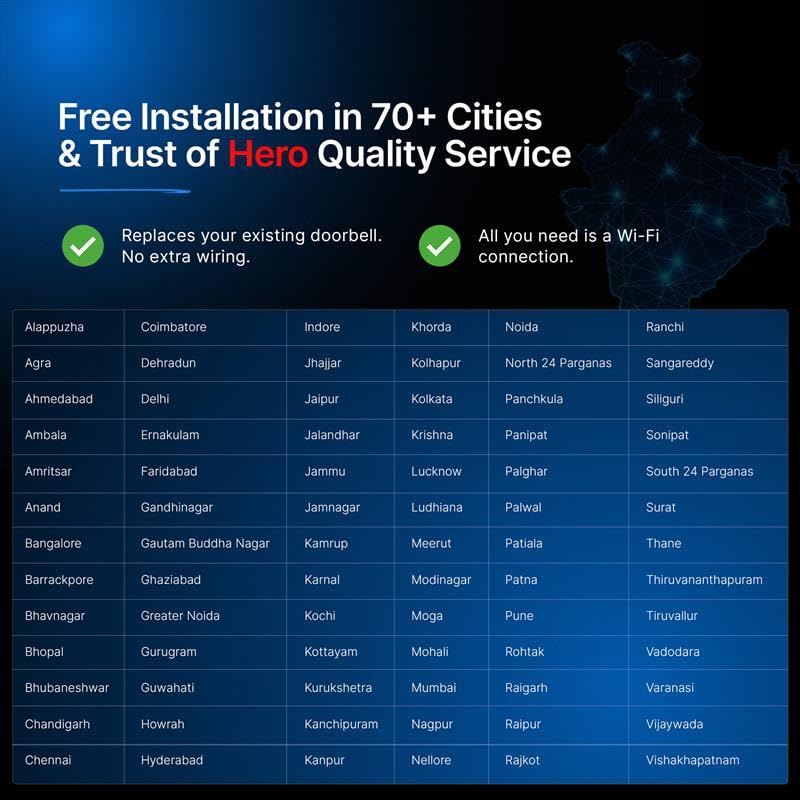 Qubo Smart Wi-Fi Video Doorbell Pro 2K from Hero Group | Instant Phone Visitor Video Call | Intruder Alarm | 3MP 1296P Resolution | 2-Way Talk | NightPulse Vision