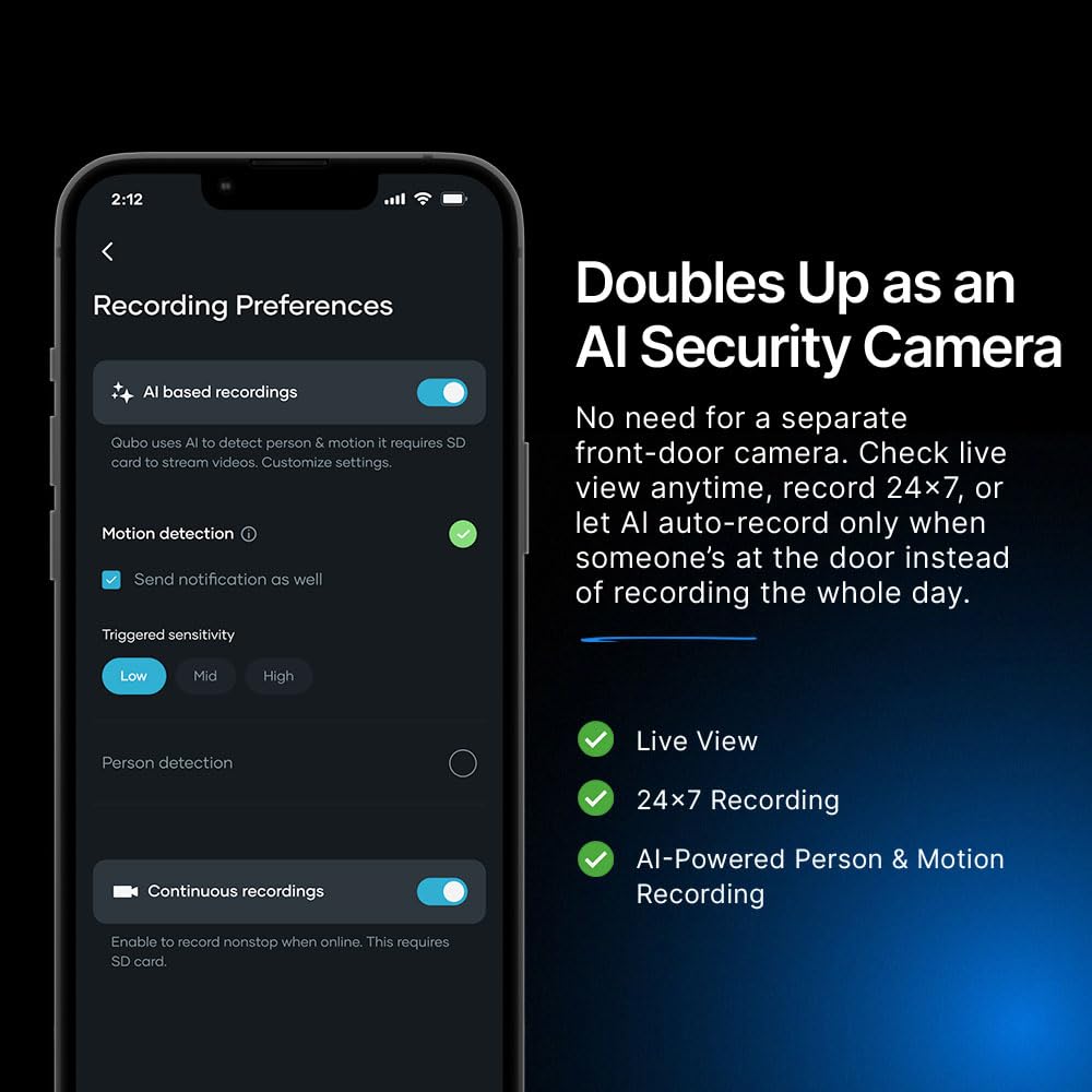 Qubo Smart Wi-Fi Video Doorbell Pro 2K from Hero Group | Instant Phone Visitor Video Call | Intruder Alarm | 3MP 1296P Resolution | 2-Way Talk | NightPulse Vision