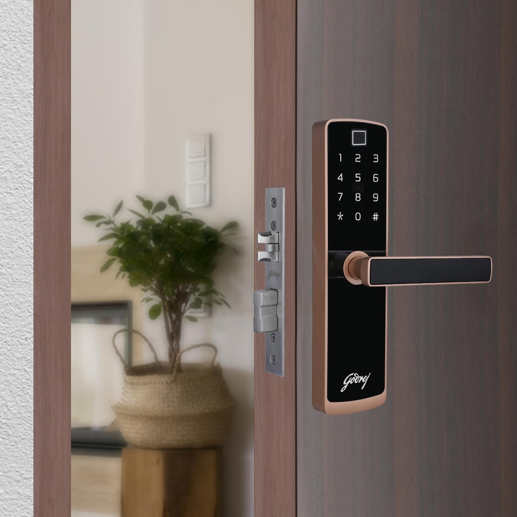 Godrej Smart Lock | Catus Connect | 5 in 1 Access | WiFi |Fingerprint |RFID Card | PIN Access| Key|3 Strong Locking Dead Bolts | Main Door Digital Lock | Rose Gold | 3 Yr Warranty | Free Installation