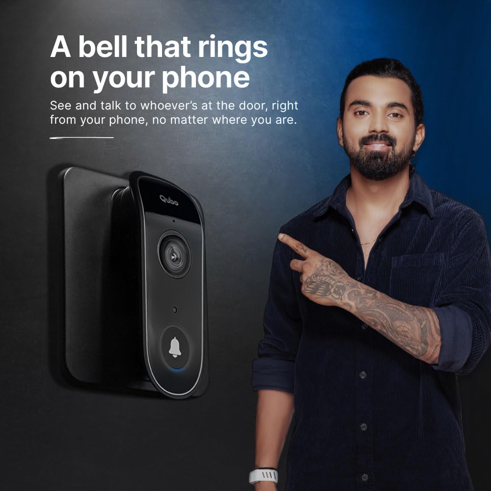 Qubo Smart Wi-Fi Video Doorbell Pro 2K from Hero Group | Instant Phone Visitor Video Call | Intruder Alarm | 3MP 1296P Resolution | 2-Way Talk | NightPulse Vision