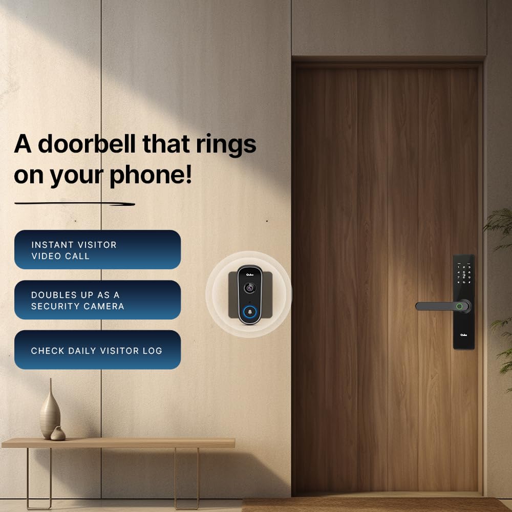 Qubo Smart Wi-Fi Video Doorbell Pro 2K from Hero Group | Instant Phone Visitor Video Call | Intruder Alarm | 3MP 1296P Resolution | 2-Way Talk | NightPulse Vision