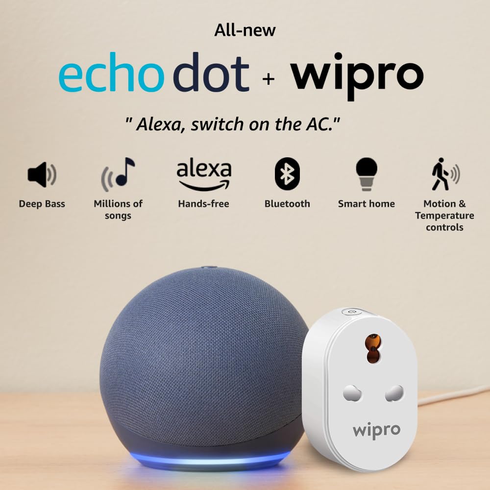 Amazon Echo Dot (5th Gen, Black) Combo with Wipro 16A Smart Plug