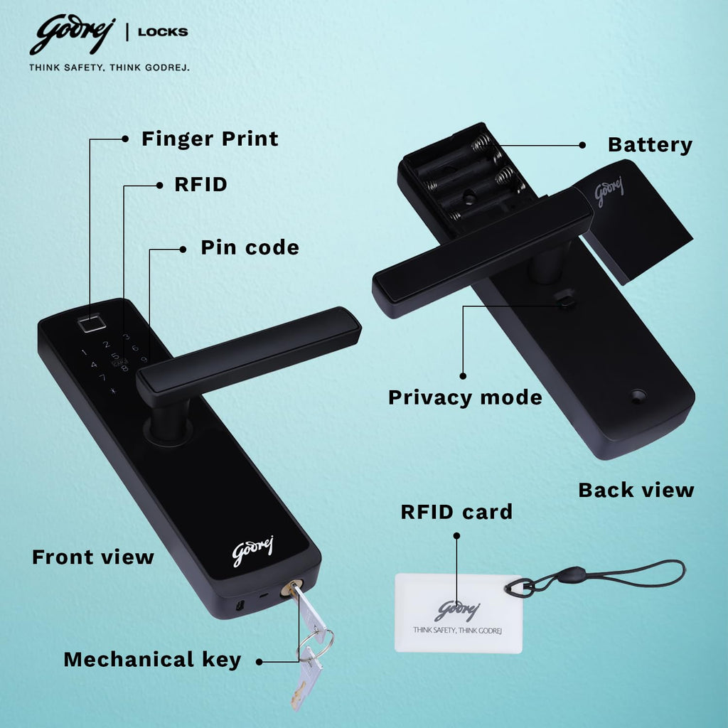 Godrej Smart Lock | Catus Connect | 5 in 1 Access | WiFi |Fingerprint |RFID Card | PIN Access| Key|3 Strong Locking Dead Bolts | Main Door Digital Lock | Rose Gold | 3 Yr Warranty | Free Installation