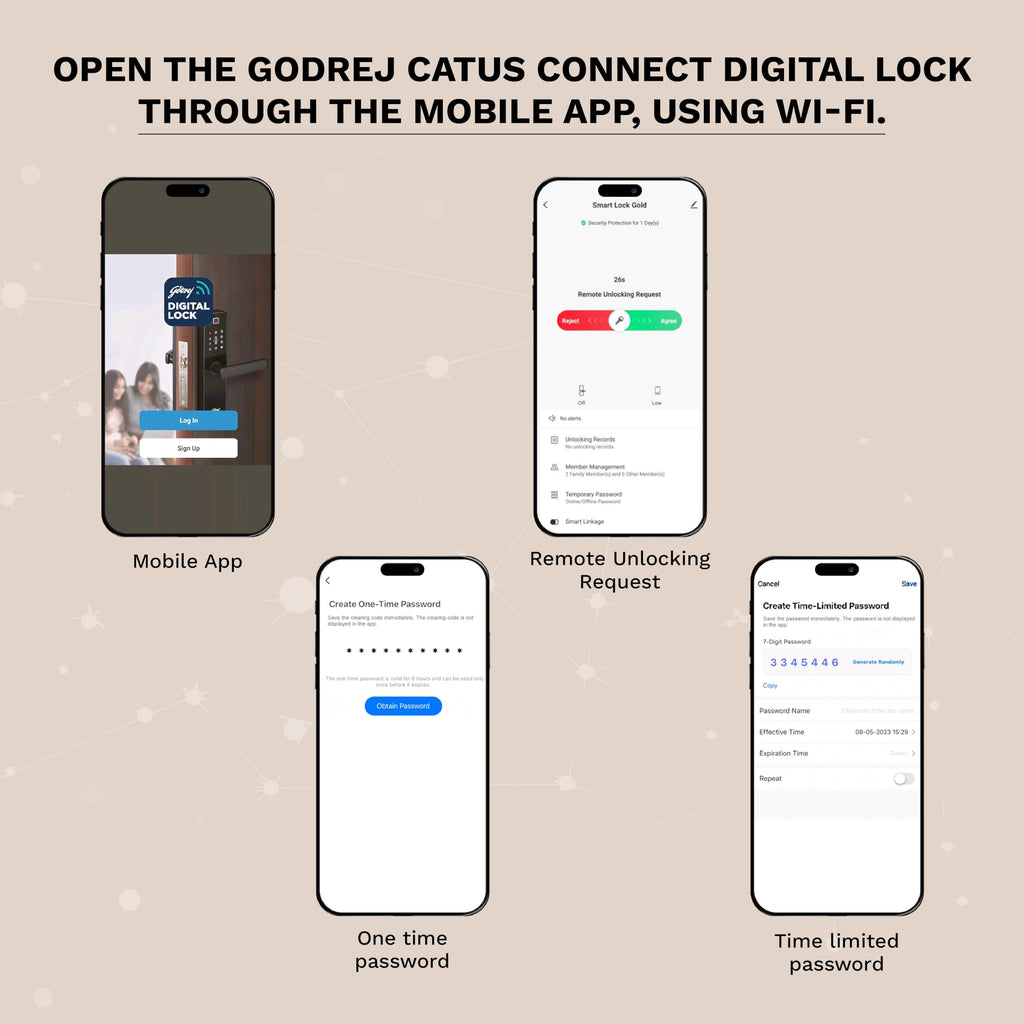 Godrej Smart Lock | Catus Connect | 5 in 1 Access | WiFi |Fingerprint |RFID Card | PIN Access| Key|3 Strong Locking Dead Bolts | Main Door Digital Lock | Rose Gold | 3 Yr Warranty | Free Installation