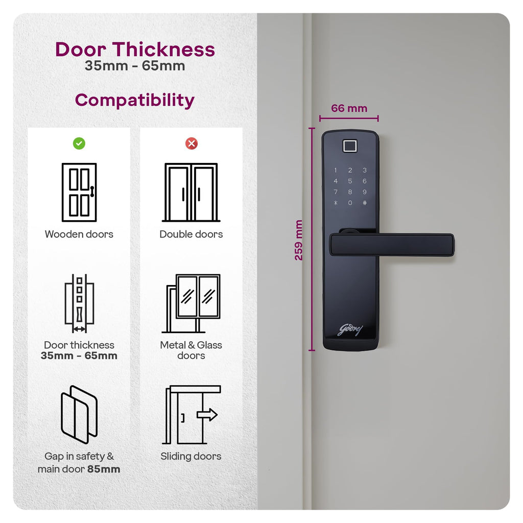 Godrej Smart Lock | Catus Connect | 5 in 1 Access | WiFi |Fingerprint |RFID Card | PIN Access| Key|3 Strong Locking Dead Bolts | Main Door Digital Lock | Rose Gold | 3 Yr Warranty | Free Installation