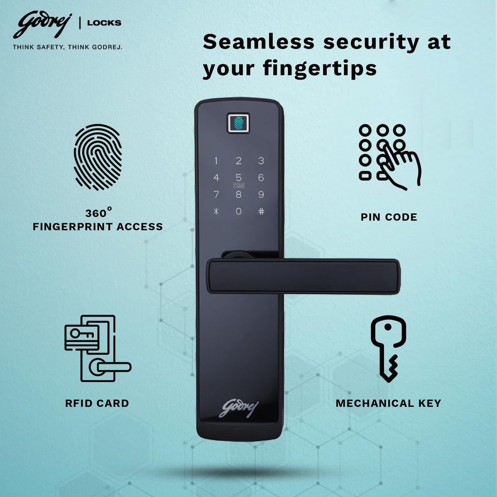 Godrej Smart Lock | Catus Connect | 5 in 1 Access | WiFi |Fingerprint |RFID Card | PIN Access| Key|3 Strong Locking Dead Bolts | Main Door Digital Lock | Rose Gold | 3 Yr Warranty | Free Installation