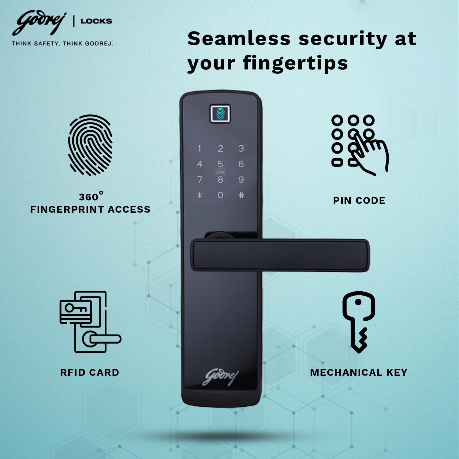 Godrej Smart Lock | Catus Connect | 5 in 1 Access | WiFi |Fingerprint |RFID Card | PIN Access| Key|3 Strong Locking Dead Bolts | Main Door Digital Lock | Rose Gold | 3 Yr Warranty | Free Installation