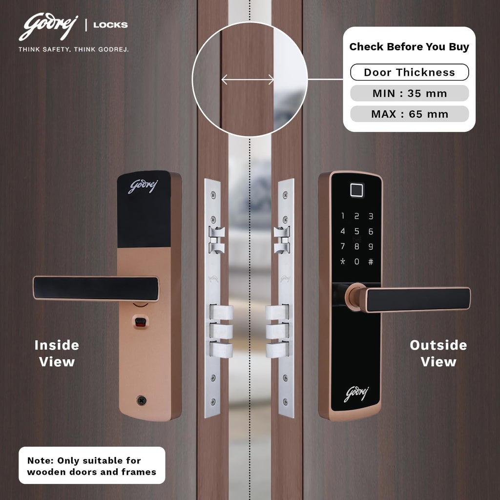 Godrej Smart Lock | Catus Connect | 5 in 1 Access | WiFi |Fingerprint |RFID Card | PIN Access| Key|3 Strong Locking Dead Bolts | Main Door Digital Lock | Rose Gold | 3 Yr Warranty | Free Installation