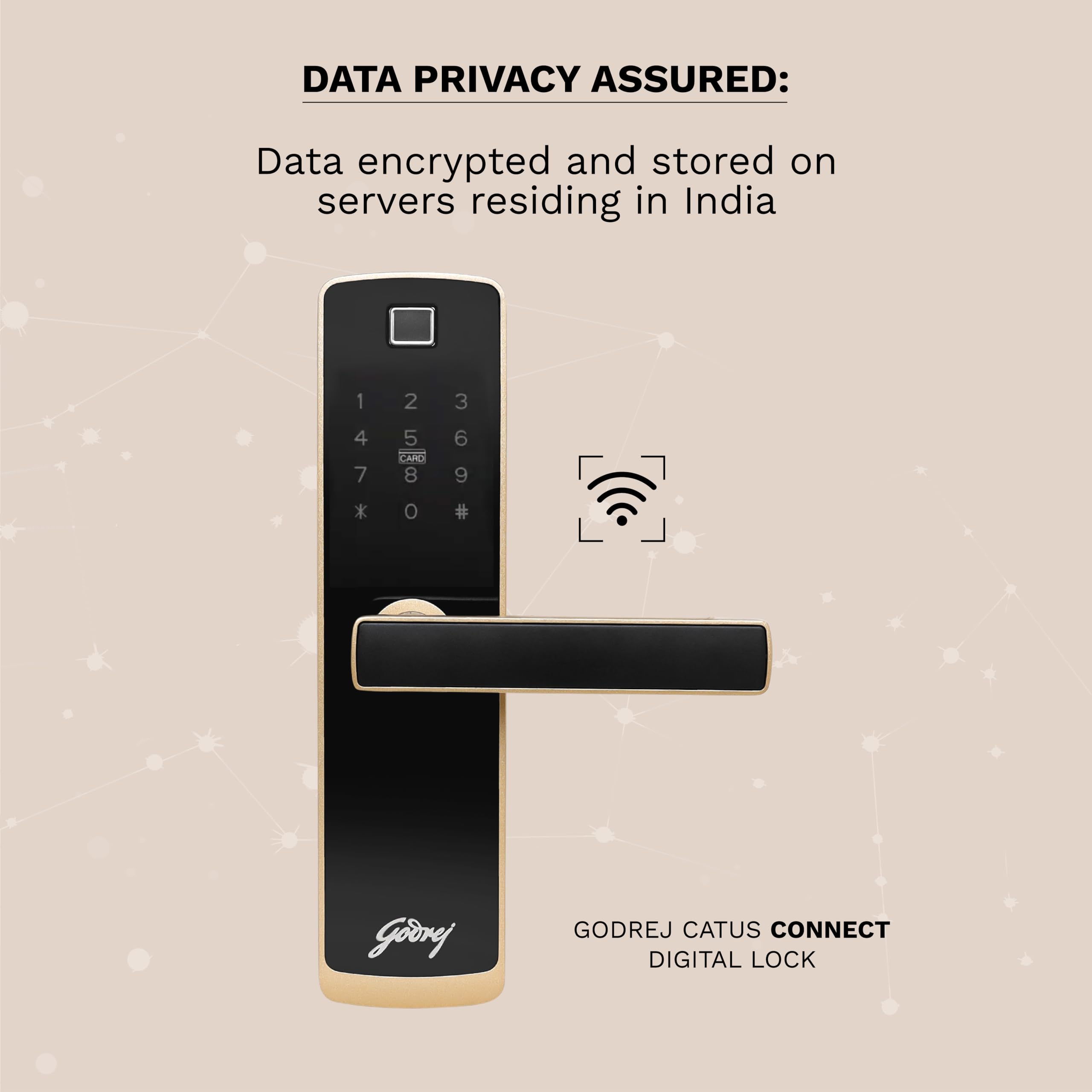 Godrej Smart Lock | Catus Connect | 5 in 1 Access | WiFi |Fingerprint |RFID Card | PIN Access| Key|3 Strong Locking Dead Bolts | Main Door Digital Lock | Rose Gold | 3 Yr Warranty | Free Installation