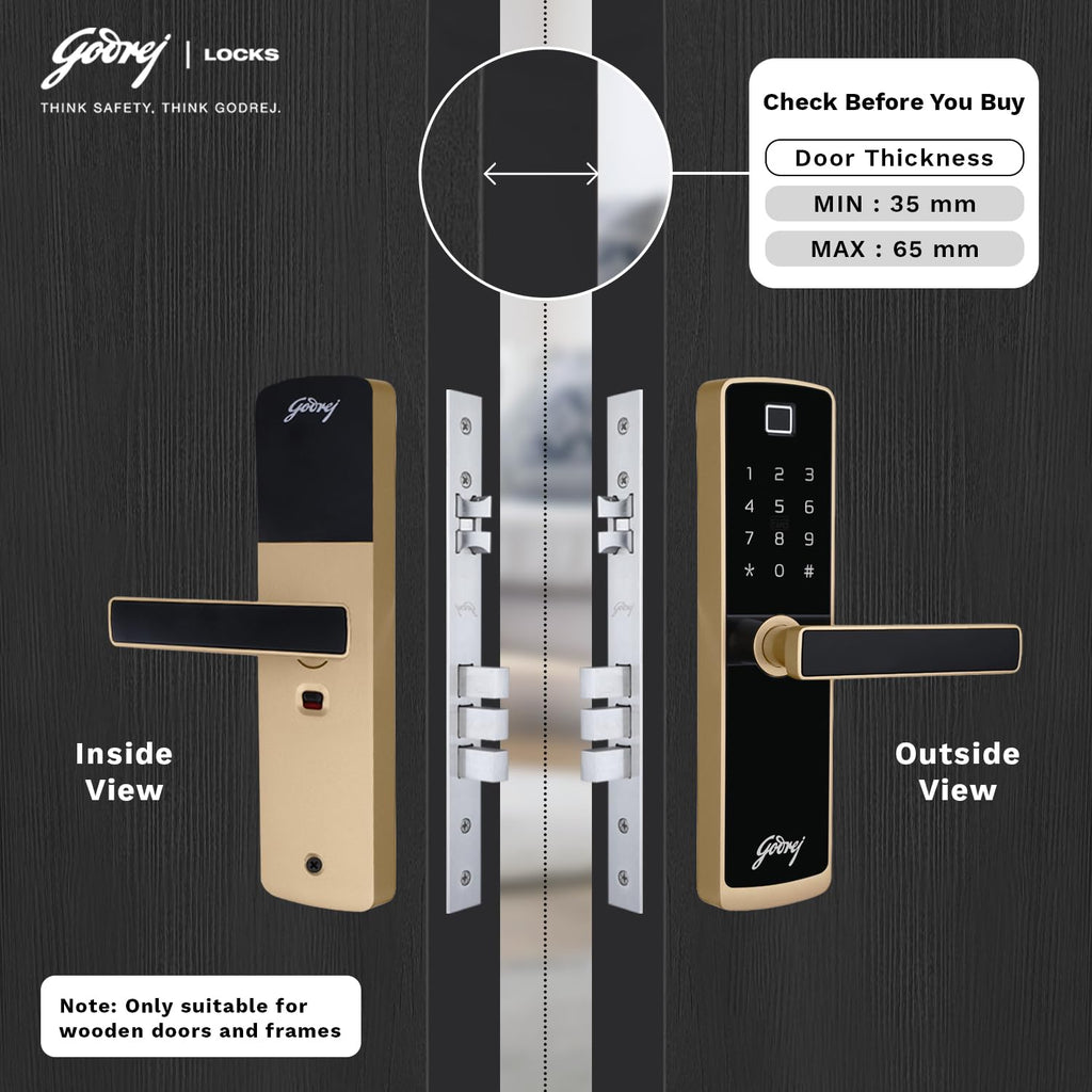 Godrej Smart Lock | Catus Connect | 5 in 1 Access | WiFi |Fingerprint |RFID Card | PIN Access| Key|3 Strong Locking Dead Bolts | Main Door Digital Lock | Rose Gold | 3 Yr Warranty | Free Installation