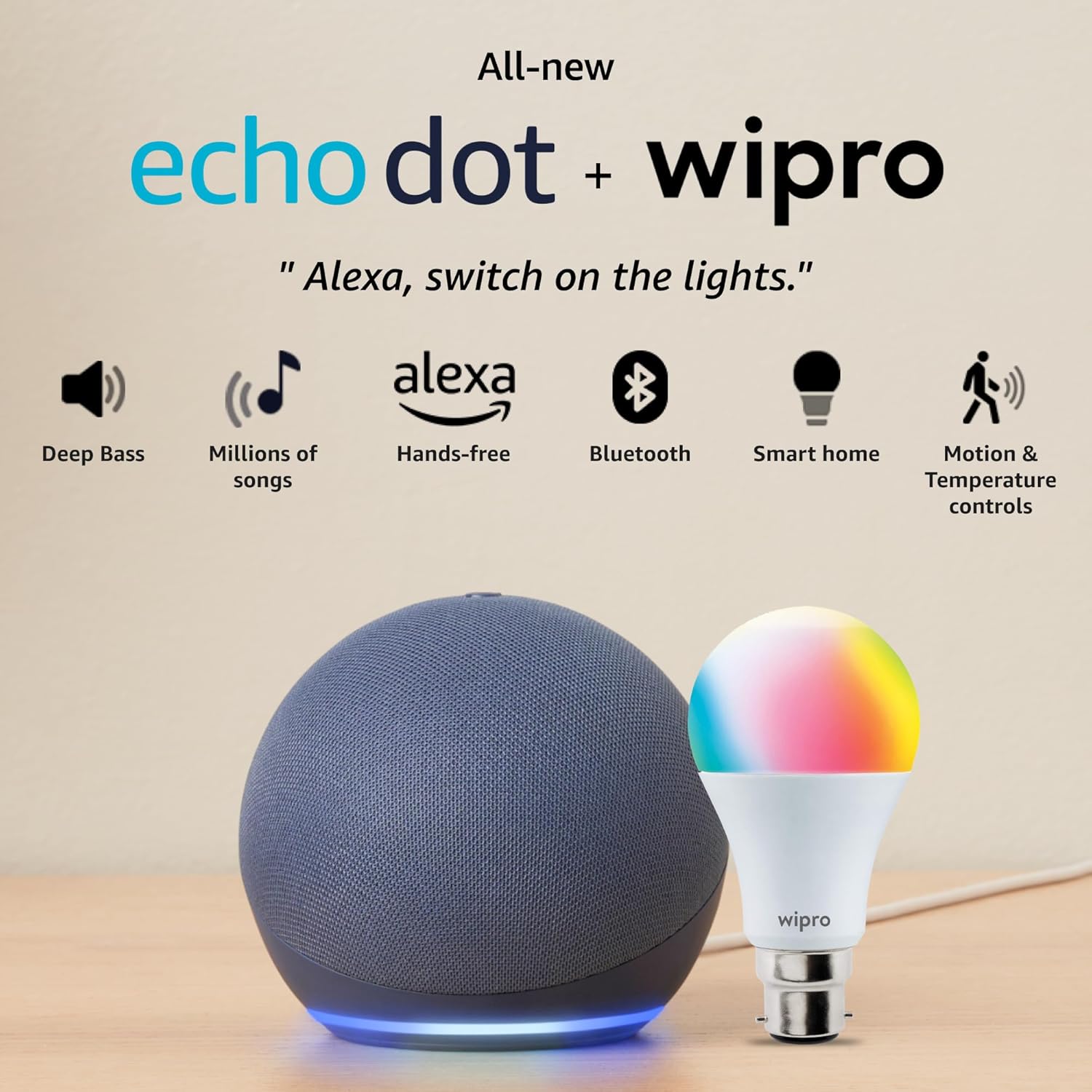 Amazon Echo Dot (5th Gen, Black) Combo with Wipro 16A Smart Plug