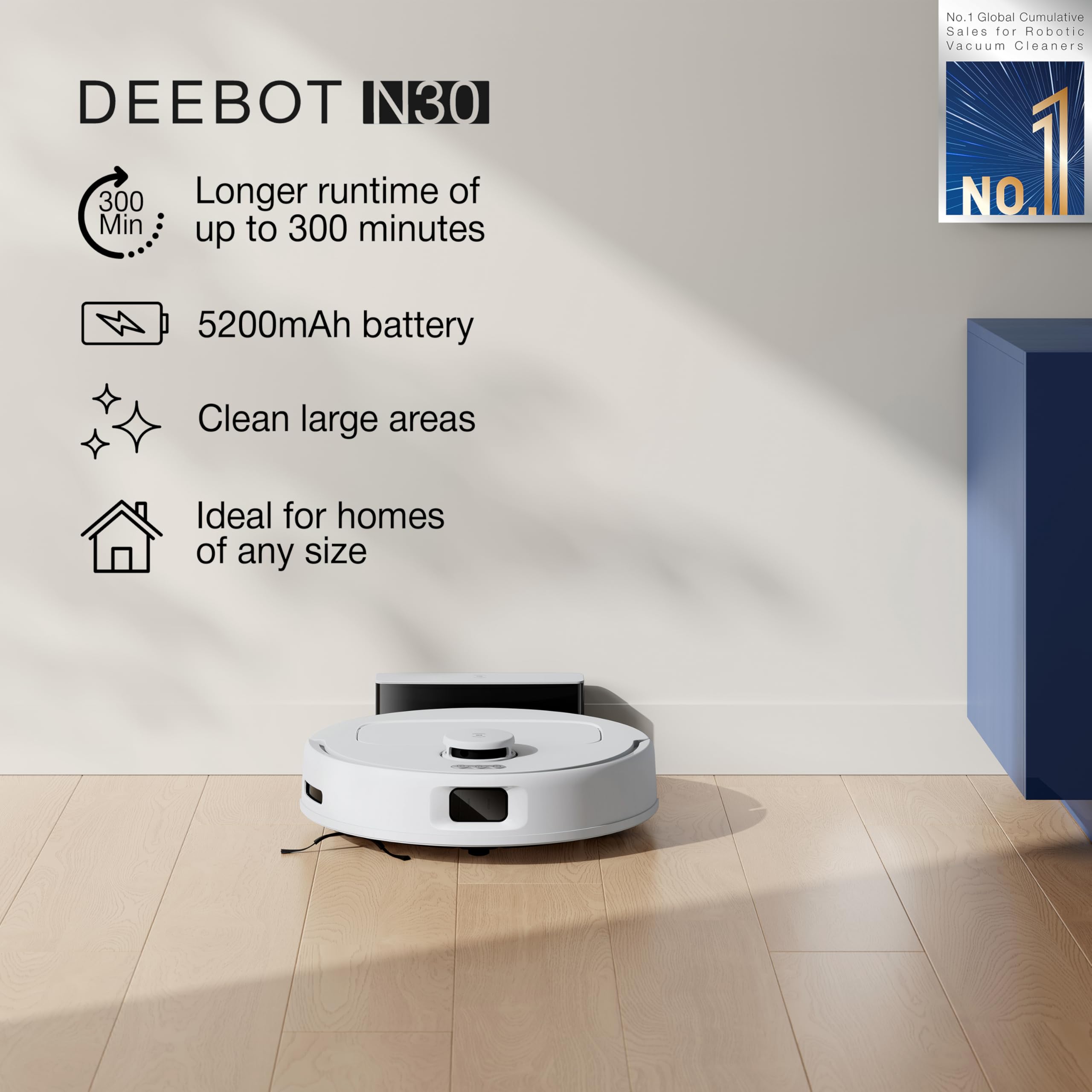 ECOVACS DEEBOT N20 PRO 2 in 1 Robotic Vacuum Cleaner & Mop, 8000 Pa Suction, Covers 3500+ Sq.Ft, Anti-Hair Tangle, Intelligent TrueMapping, Ozmo Vibrating Mop, Wet & Dry Cleaning, 300 Minutes Run-Time