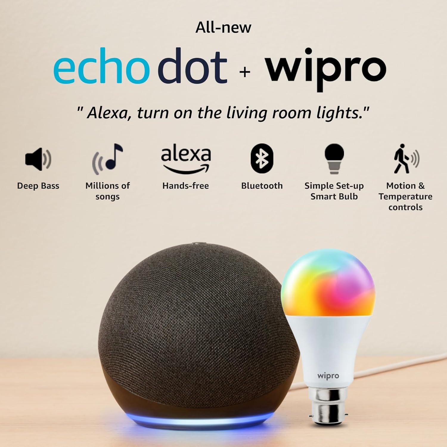 Amazon Echo Dot (5th Gen, Black) Combo with Wipro 16A Smart Plug