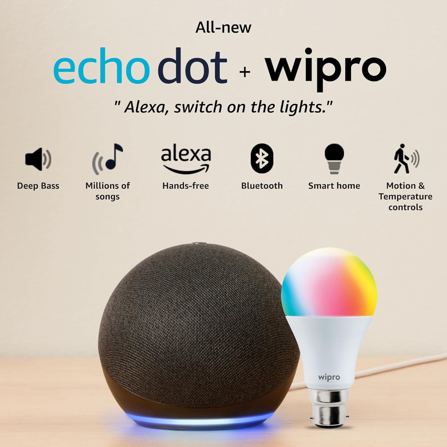 Amazon Echo Dot (5th Gen, Black) Combo with Wipro 16A Smart Plug