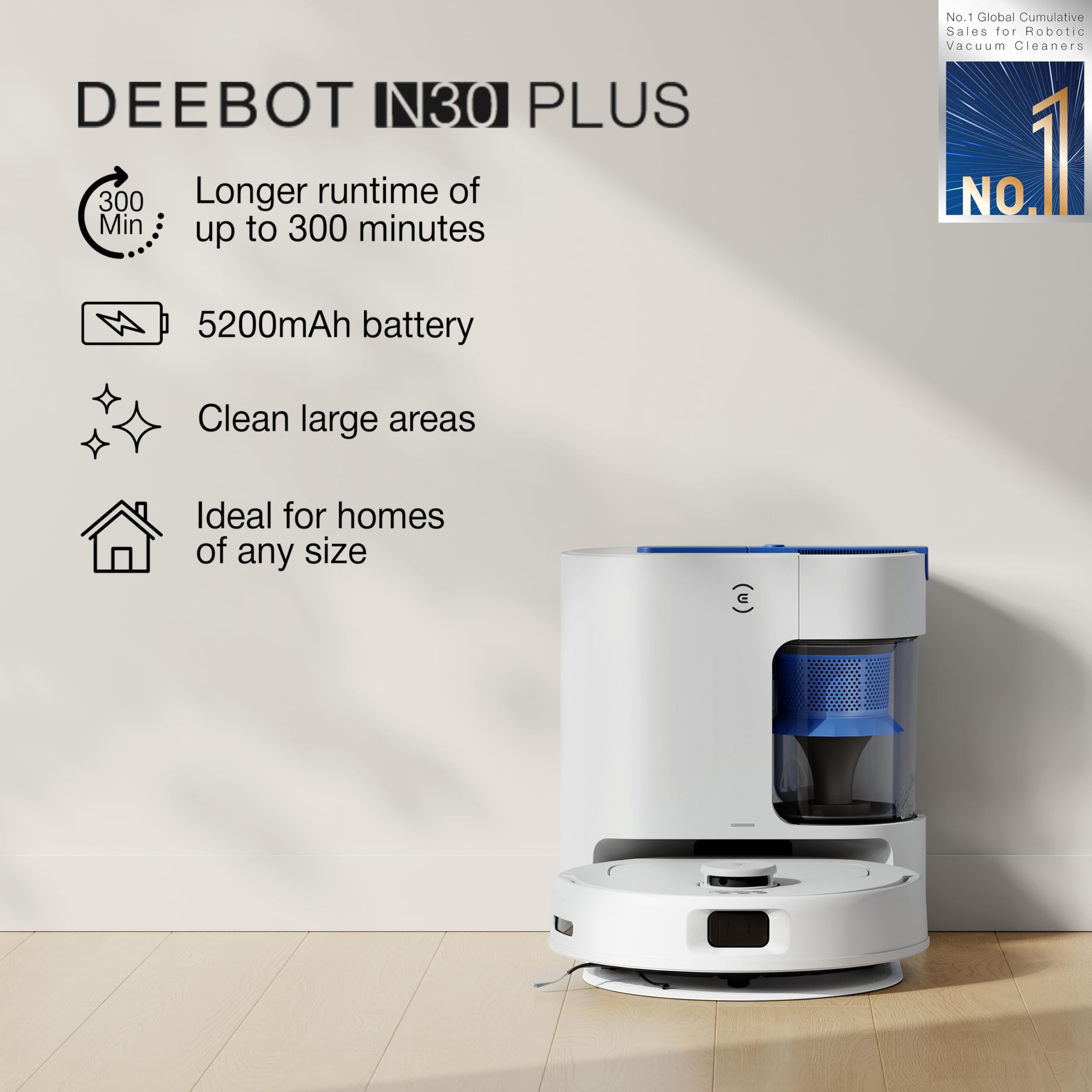 ECOVACS DEEBOT N20 PRO 2 in 1 Robotic Vacuum Cleaner & Mop, 8000 Pa Suction, Covers 3500+ Sq.Ft, Anti-Hair Tangle, Intelligent TrueMapping, Ozmo Vibrating Mop, Wet & Dry Cleaning, 300 Minutes Run-Time