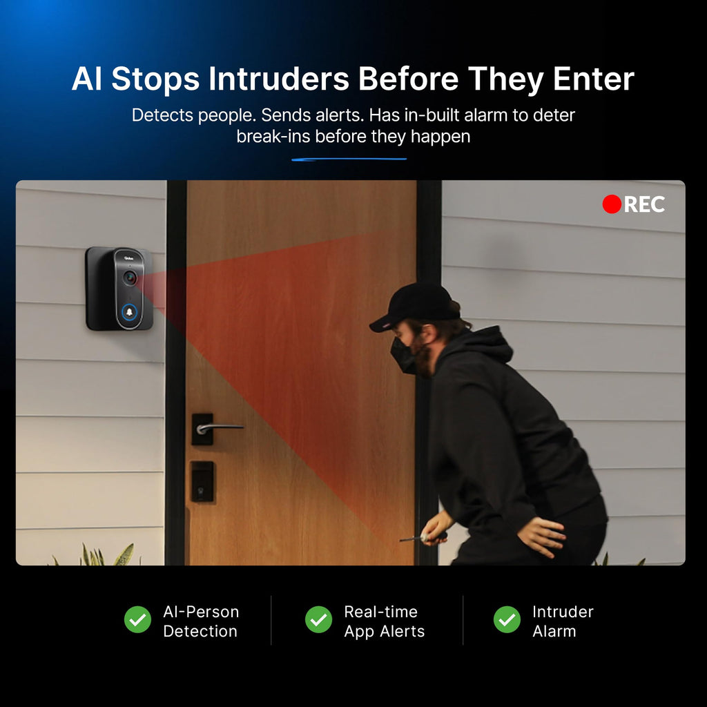 Qubo Smart Wi-Fi Video Doorbell Pro 2K from Hero Group | Instant Phone Visitor Video Call | Intruder Alarm | 3MP 1296P Resolution | 2-Way Talk | NightPulse Vision