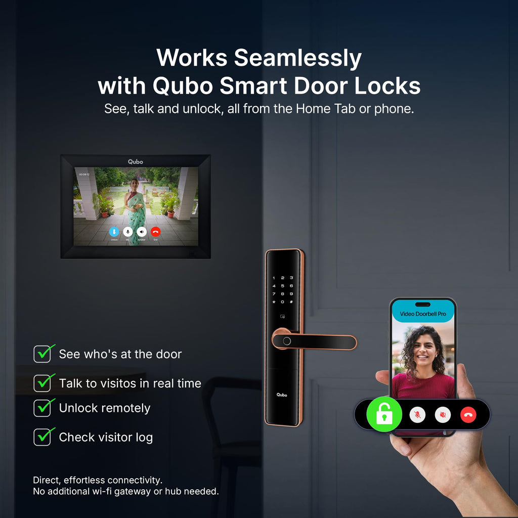 Qubo Smart Wi-Fi Video Doorbell Pro 2K from Hero Group | Instant Phone Visitor Video Call | Intruder Alarm | 3MP 1296P Resolution | 2-Way Talk | NightPulse Vision