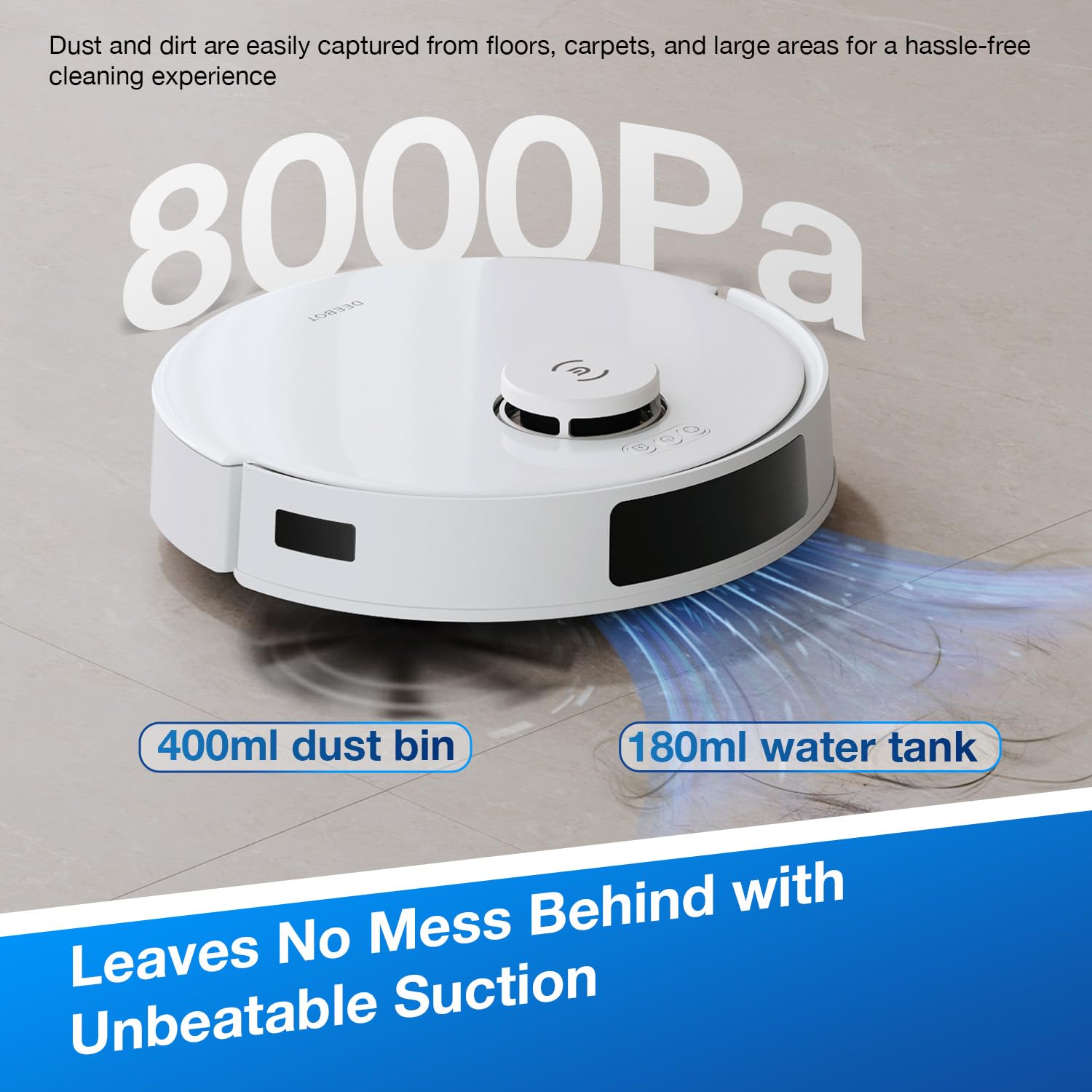 ECOVACS DEEBOT N20 PRO 2 in 1 Robotic Vacuum Cleaner & Mop, 8000 Pa Suction, Covers 3500+ Sq.Ft, Anti-Hair Tangle, Intelligent TrueMapping, Ozmo Vibrating Mop, Wet & Dry Cleaning, 300 Minutes Run-Time