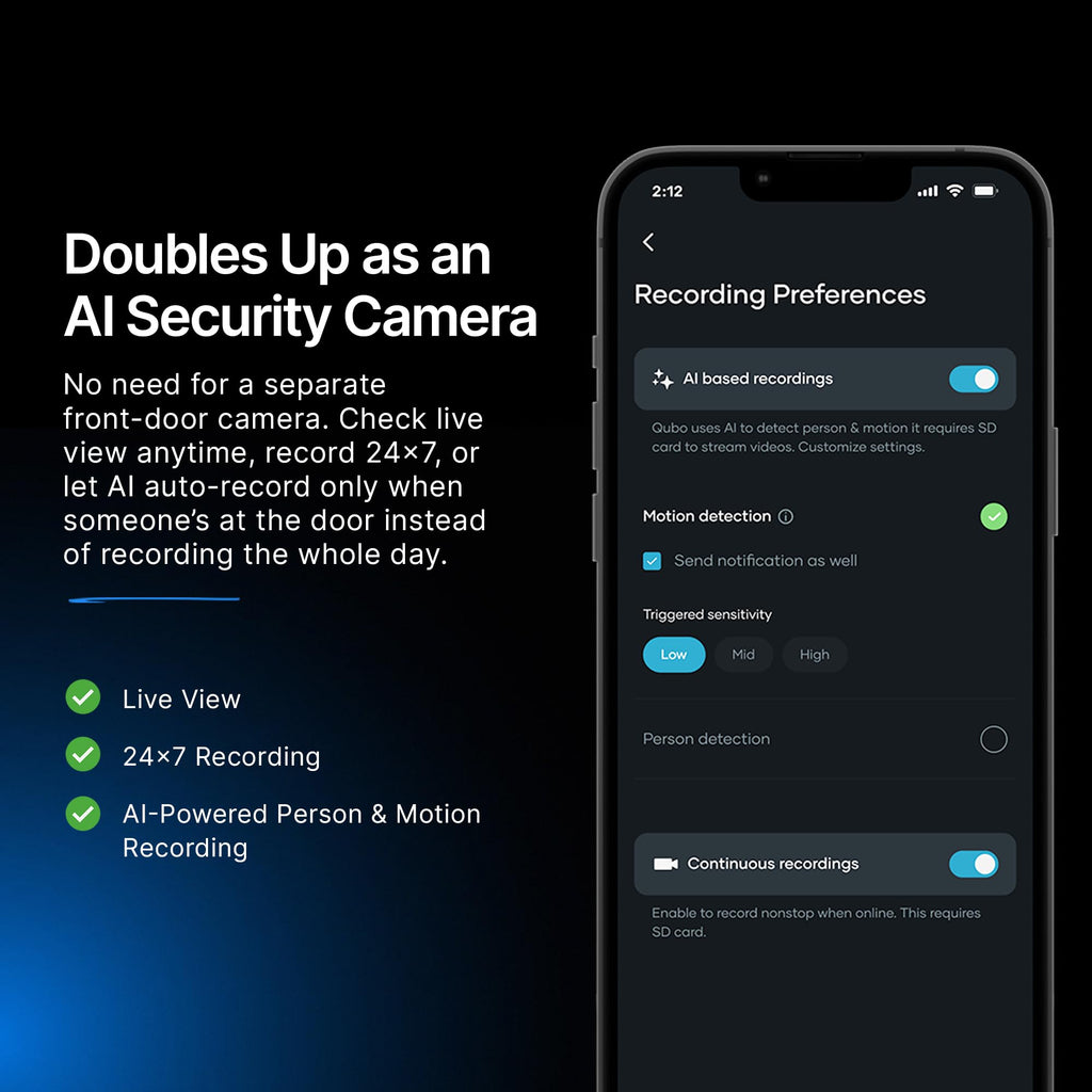 Qubo Smart Wi-Fi Video Doorbell Pro 2K from Hero Group | Instant Phone Visitor Video Call | Intruder Alarm | 3MP 1296P Resolution | 2-Way Talk | NightPulse Vision