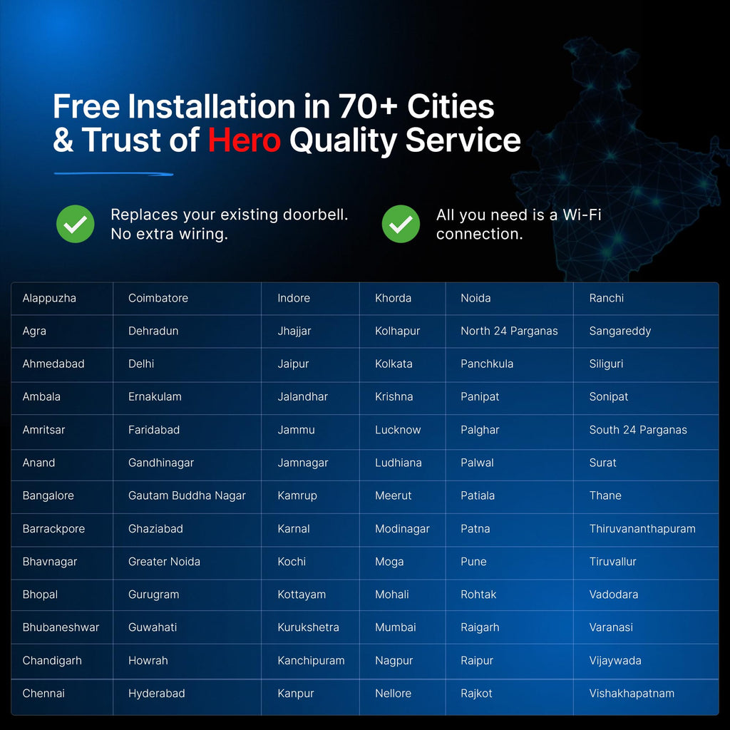 Qubo Smart Wi-Fi Video Doorbell Pro 2K from Hero Group | Instant Phone Visitor Video Call | Intruder Alarm | 3MP 1296P Resolution | 2-Way Talk | NightPulse Vision